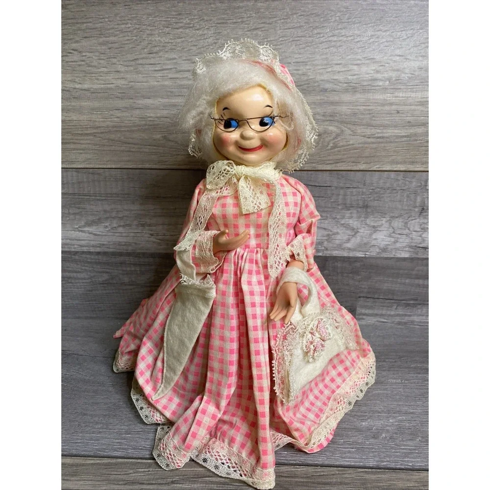 VTG Folk Art Doll Bottle Country Grandma Plastic Bottle Doll Handmade 12
